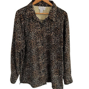 VTG Women’s Button Down Blouse XL Leopard Print Long Sleeve Animal Career Top